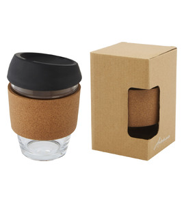 Hovedminiatyrbilde av Solid svart Lidan 360 ml Borosilikatglass med korkgrep Termokopp