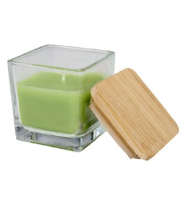 Hovedminiatyrbilde av Oasis Green Ambra Duftlys i Glassbeholder med Bambuslokk