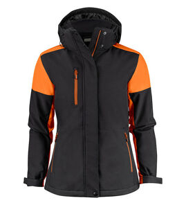 Hovedminiatyrbilde av Black/Orange Printer Prime Vattert Softshelljakke Dame