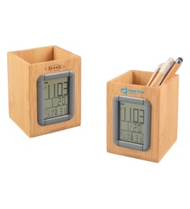 Produktbilde for Sligo Bambus Penneholder med Digital Klokke