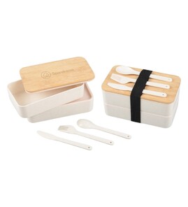 Produktbilde for Zwell Hvetestrå og Bambus To-lags Matboks med Bestikk