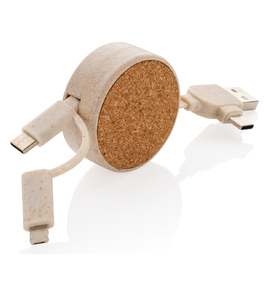 Produktbilde for XD Collection Kork og Hvetehalm 6-i-1 Uttrekkbar  Ladekabel