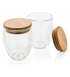 Produktbilde for XD Collection 250 ml Dobbelvegget Borosilikat med Bambuslokk 2-pack Glasskopper