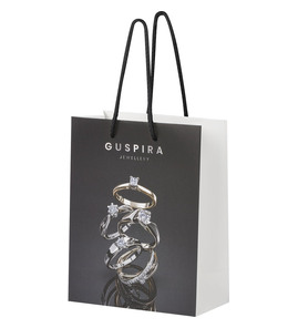 Hovedminiatyrbilde av Hvit/Solid svart Papirpose Medium (18 x 9 x 23 cm) Håndlaget 170 g/m2 Laminert Papir med Plasthåndtak 